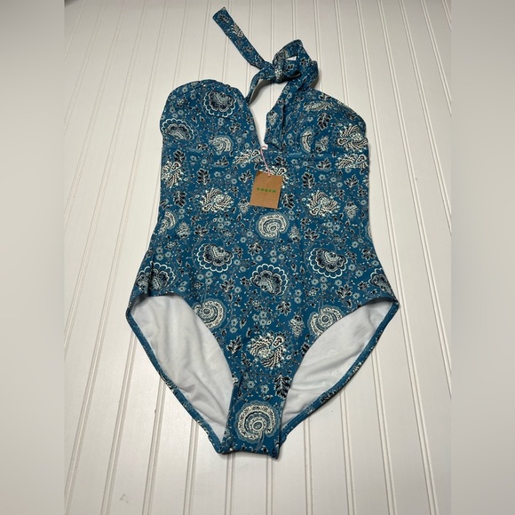 Boden Ithaca Halter Swimsuit Swim One Piece Women Blue US 12L Long Tall NEW. 122 - Picture 1 of 5